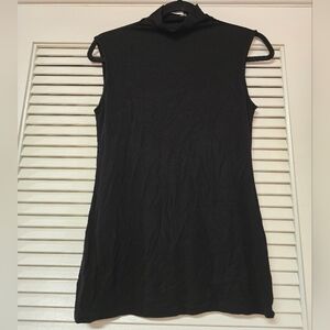 April - Classic Black Stretch Sleeveless Mock-Neck Top
